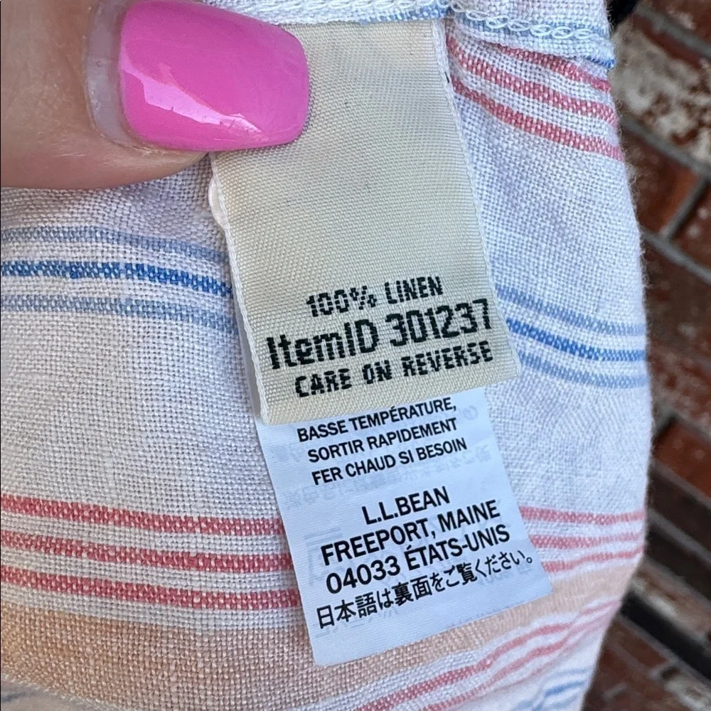 L.L. Bean Blue White Striped 100% Linen Long Sleeve Tunic Shirt XL Extra Large